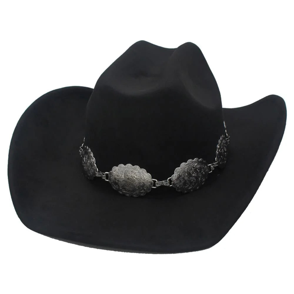 Swirl Flora Concho Band Cowboy Hat - Black - FELT HAT