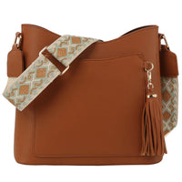 Tassel Front Pocket Crossbody Hobo Bag - Brown - Shoulder Bags