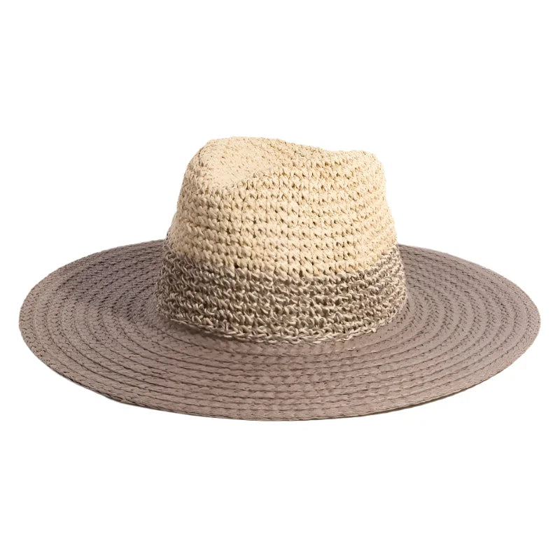 Tone Contrast Straw Hat - Grey - STRAW HAT