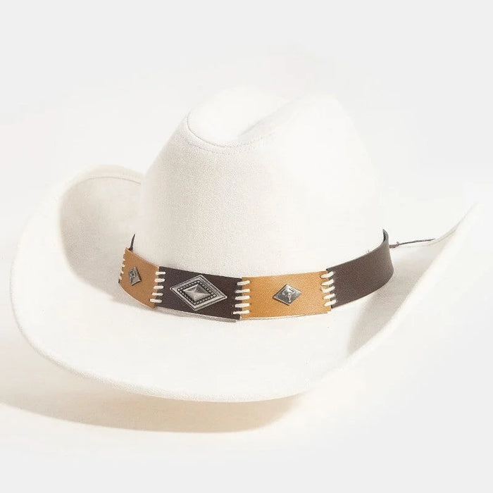 Unique Western Concho Strap Cowboy Hat - Ivory - FELT HAT