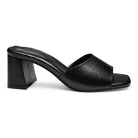 Black leather heeled mule from Vera Single Band with a stylish single band block design