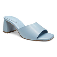 Light blue leather heeled mule from Vera Single Band Block Heel collection