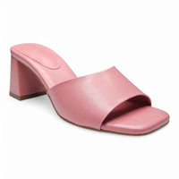 Pink leather heeled mule from the Vera Single Band Block Heel collection