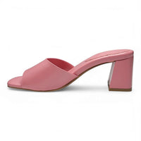 Pink leather heeled mule from Vera Single Band Block Heel collection for stylish comfort