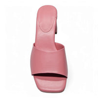 Pink leather heeled mule, Vera Single Band Block Heel, stylish single band block design