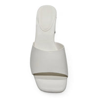 White heeled sandal from Vera Single Band Block Heel collection for stylish comfort