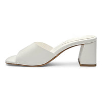 White leather heeled mule from Vera Single Band Block Heel collection, stylish and versatile