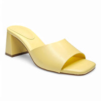 Yellow heeled sandal showcasing the Vera Single Band Block Heel stylish design