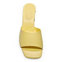 Yellow heeled sandal from Vera Single Band Block Heel collection, perfect for stylish outfits