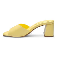 Yellow leather heeled sandal from Vera Single Band Block Heel collection