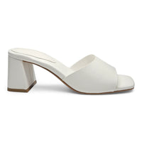 White leather heeled mule from Vera Single Band Block Heel collection