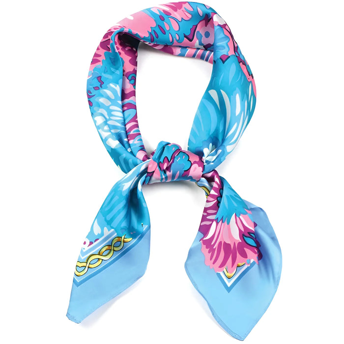 Colorful Vibrant Floral Print Scarf featuring floral pattern in blue and pink tones