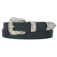 Vintage Swirl Embossed Western Buckle Belt - Black - Belt