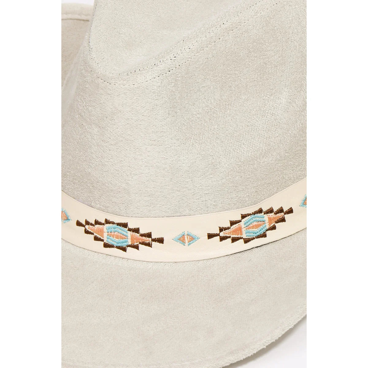 Western Boho Pattern Strap Cowboy Hat - Ivory - FELT HAT