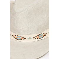 Western Boho Pattern Strap Cowboy Hat - Ivory - FELT HAT