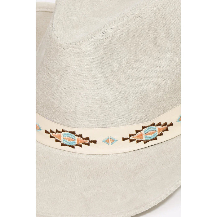 Western Boho Pattern Strap Cowboy Hat - Ivory - FELT HAT