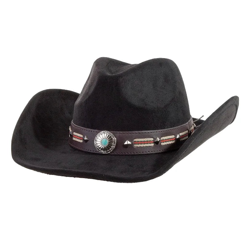Western Concho Strap Cowboy Hat - Black - FELT HAT