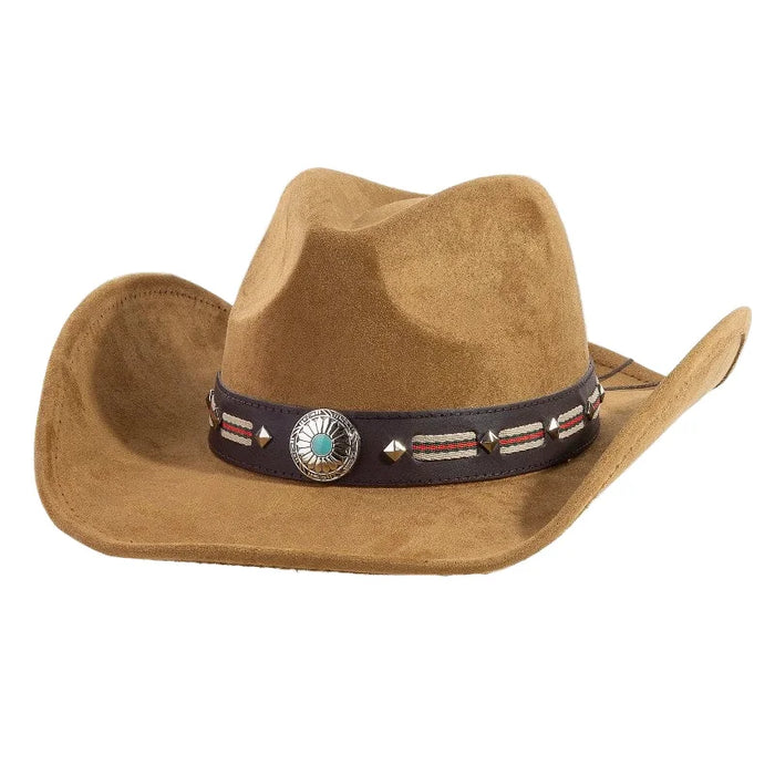 Western Concho Strap Cowboy Hat - Brown - FELT HAT