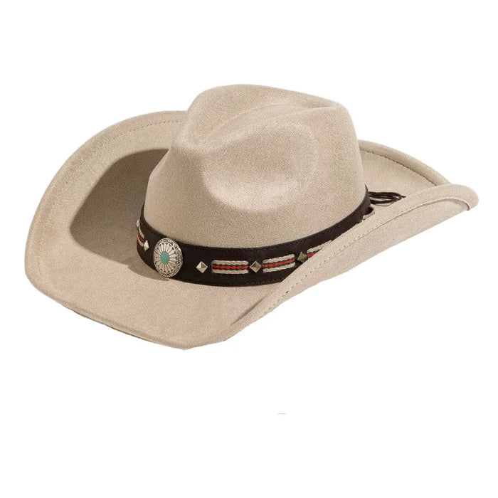 Western Concho Strap Cowboy Hat - Taupe - FELT HAT