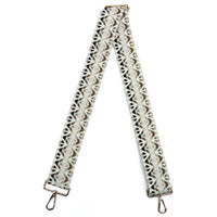 Wide Aztec Tribal Pattern guitar strap featuring patterned fabric and metal clips