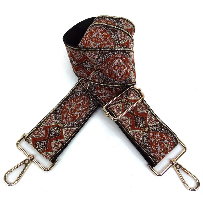 Wide Aztec Tribal Pattern Guitar Strap - Tan/Grey - Guitar Bag Strap