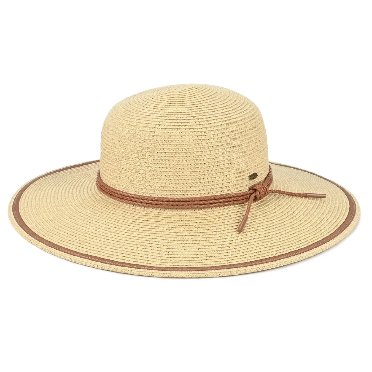 Wide Brim Sun Hat With Rope String Trim Band - Rust - STRAW HAT