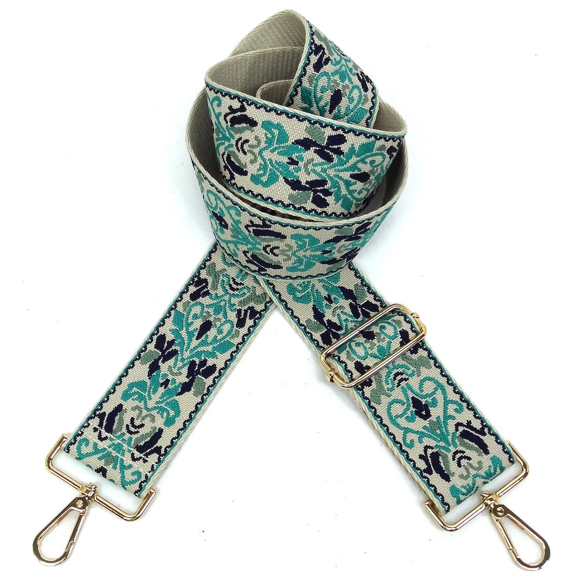 Wide Tribal Pattern Guitar Strap - Turquoise/Beige - Guitar Bag Strap
