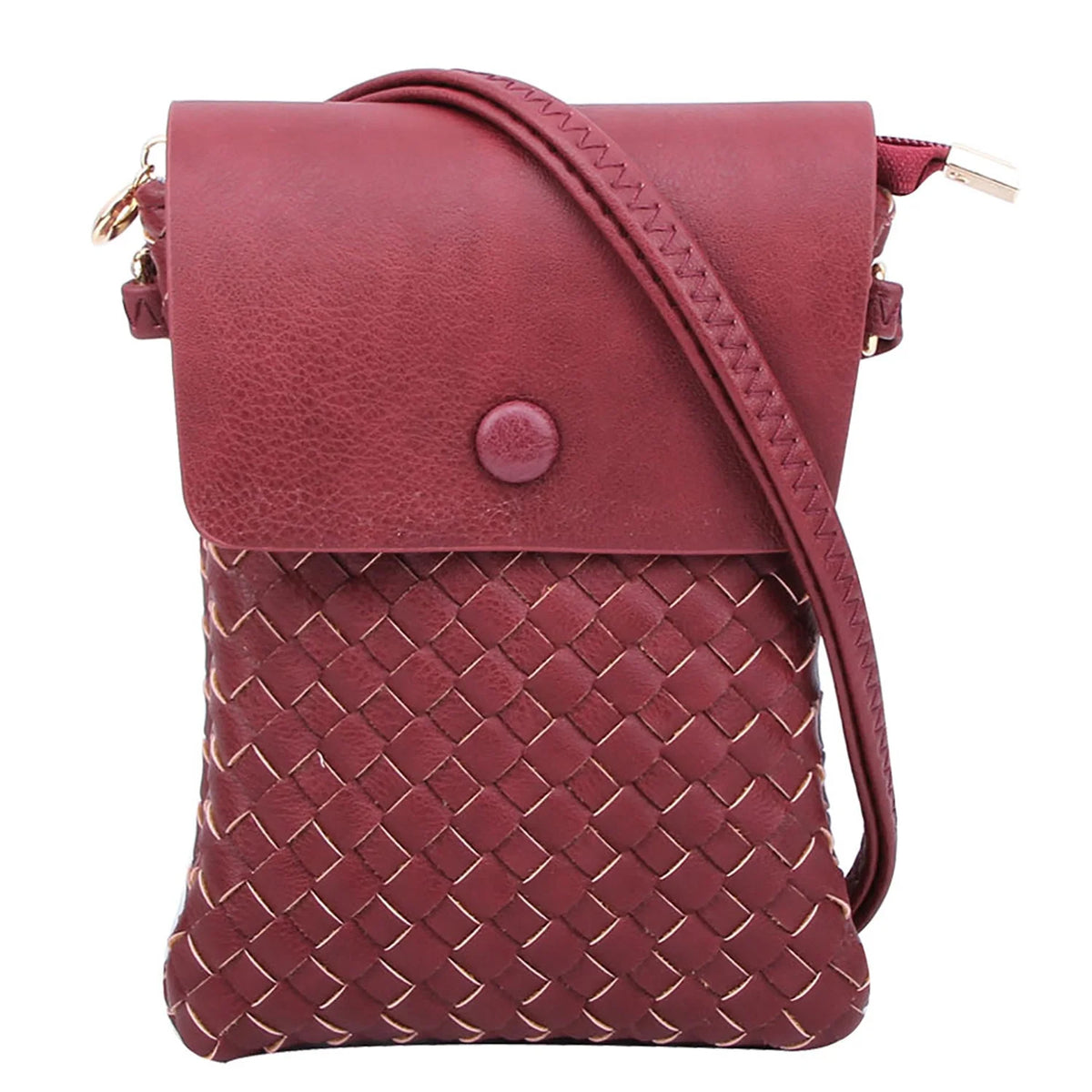 Woven Checkered Crossbody Bag - Burgundy - BAGS