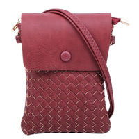 Woven Checkered Crossbody Bag - Burgundy - BAGS