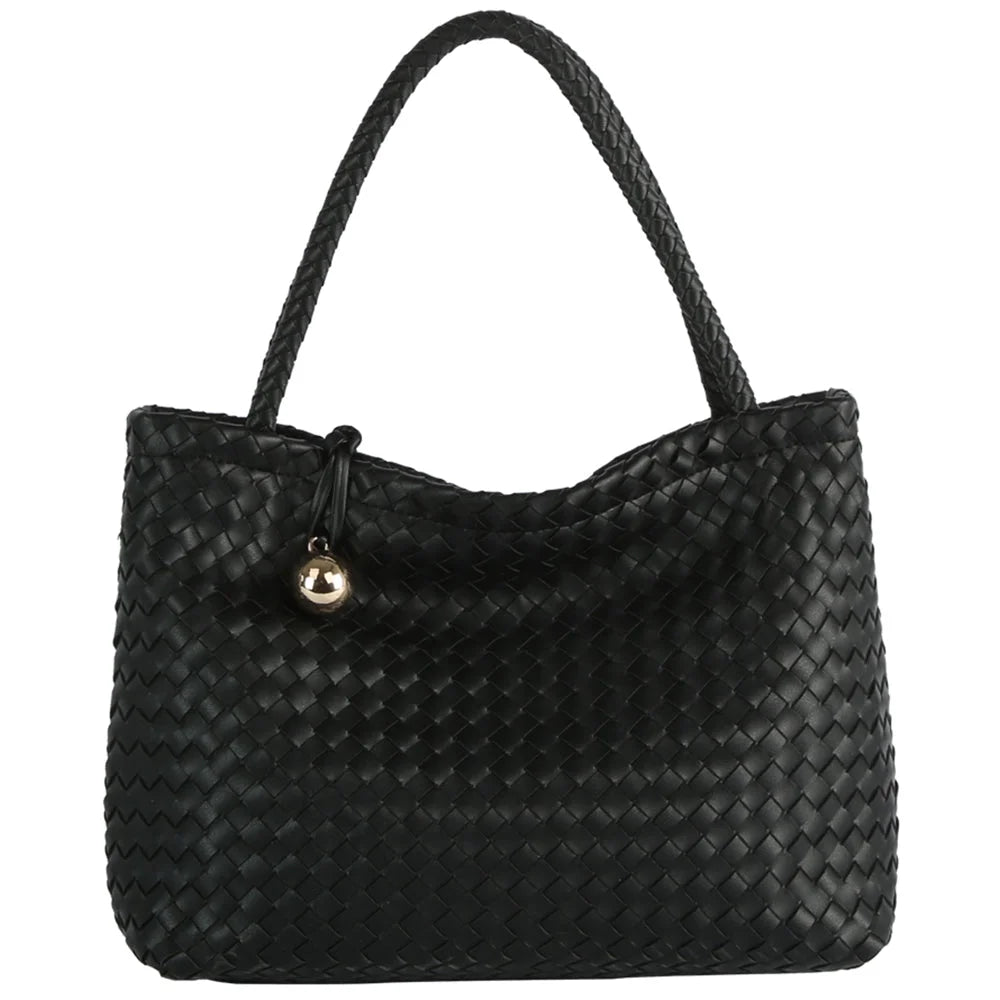 Woven Tote Satchel - Black - Shoulder Bags