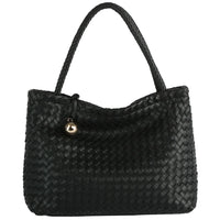 Woven Tote Satchel - Black - Shoulder Bags