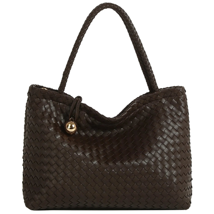Woven Tote Satchel - Coffee - Shoulder Bags