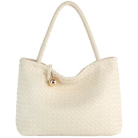Woven Tote Satchel - Cream - Shoulder Bags