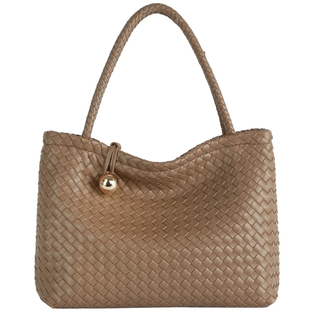 Woven Tote Satchel - Stone - Shoulder Bags