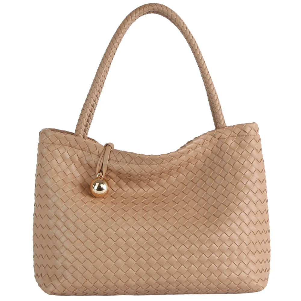 Woven Tote Satchel - Tan - Shoulder Bags
