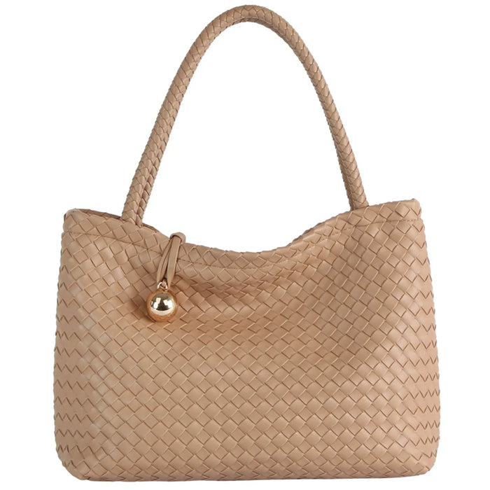 Woven Tote Satchel - Tan - Shoulder Bags