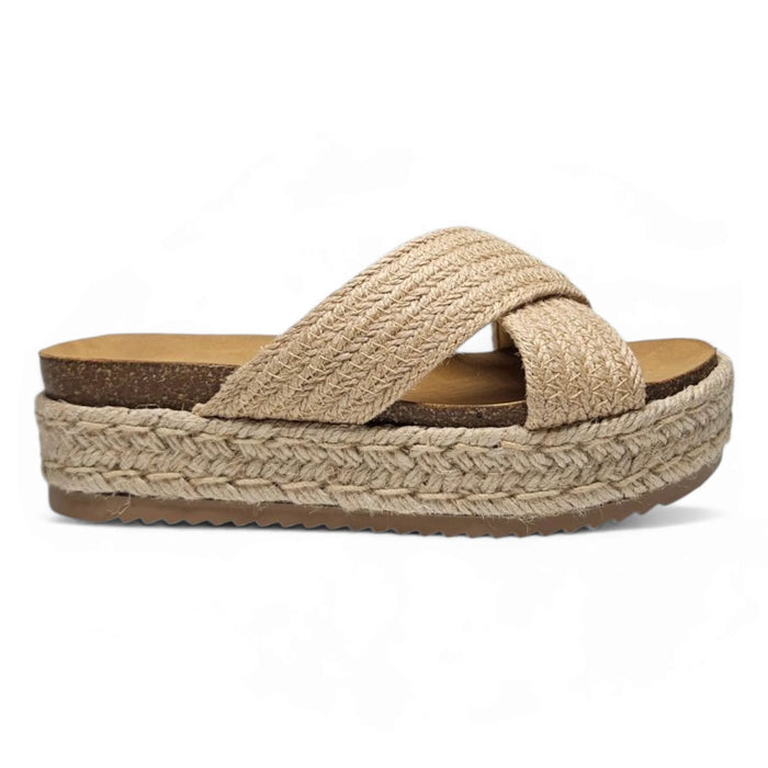 Yena Crisscross Platform Sandal - Light Tan / 5.5 - PLATFORM & WEDGES