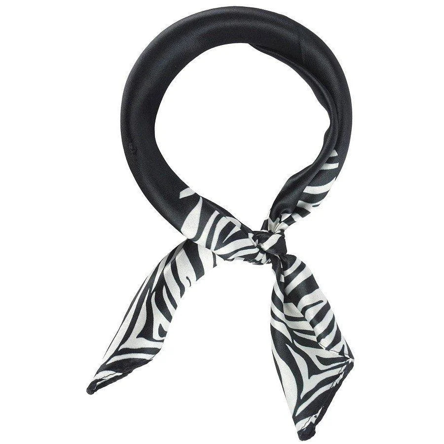 Black and white zebra print neck scarf from the Zebra Silky Scarf collection