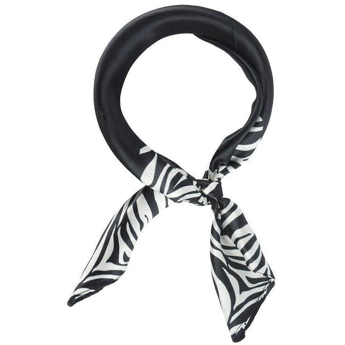 Black and white zebra print neck scarf from the Zebra Silky Scarf collection