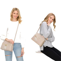 Beige leather Zip Tassel Multi-Compartment Crossbody Bag with tassel detail