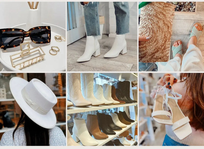Collage of Del Mar fashion accessories and footwear in New Arrivals collection.