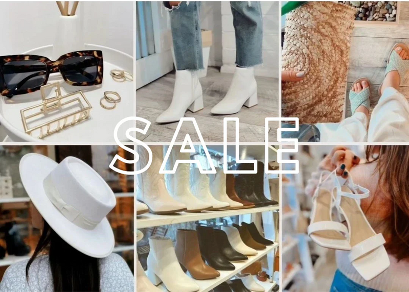 Collage of Del Mar’s Women’s accessories and footwear showcasing Sale Collection