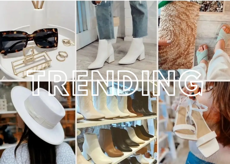 Collage of Del Mar fashion accessories and footwear trends in a stylish collection.