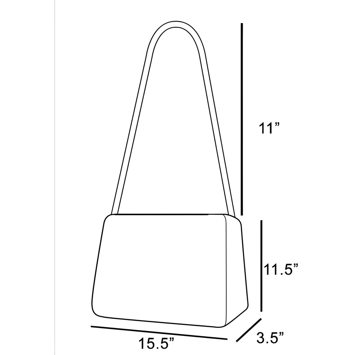 Simple line drawing of a tote bag with measurements for Simple Modern Faux Leather Tote Bag