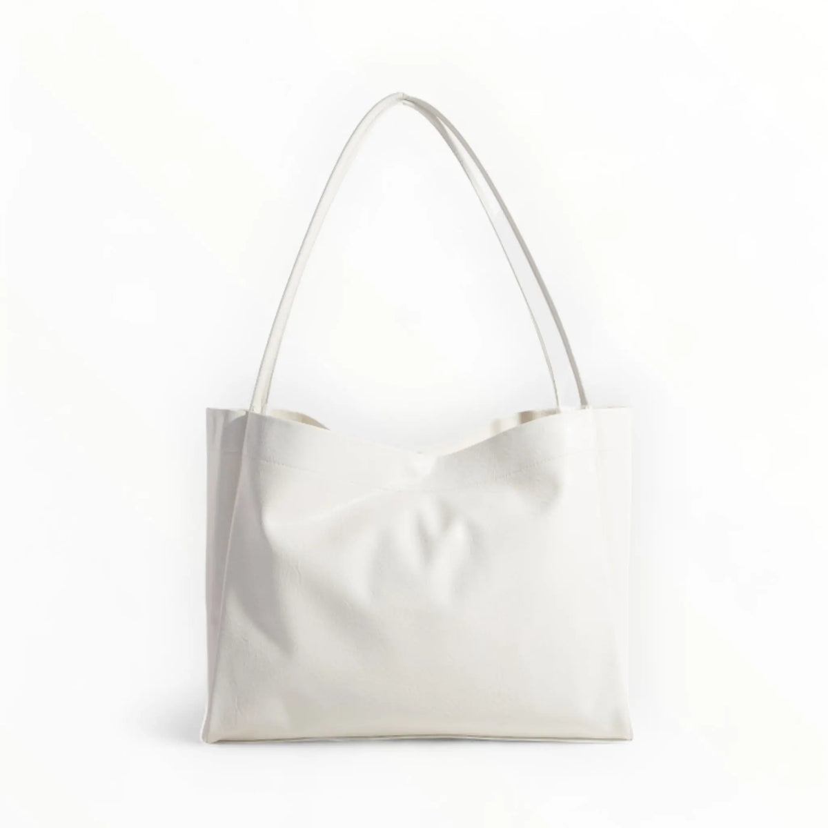 White faux leather tote bag with a single shoulder strap for modern style