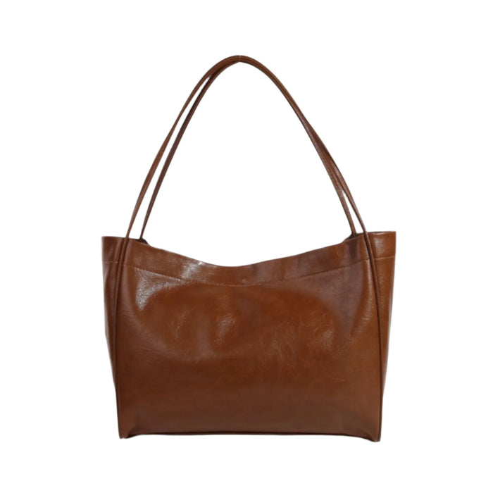 2 in 1 Simple Modern Faux Leather Tote Bag - Brown