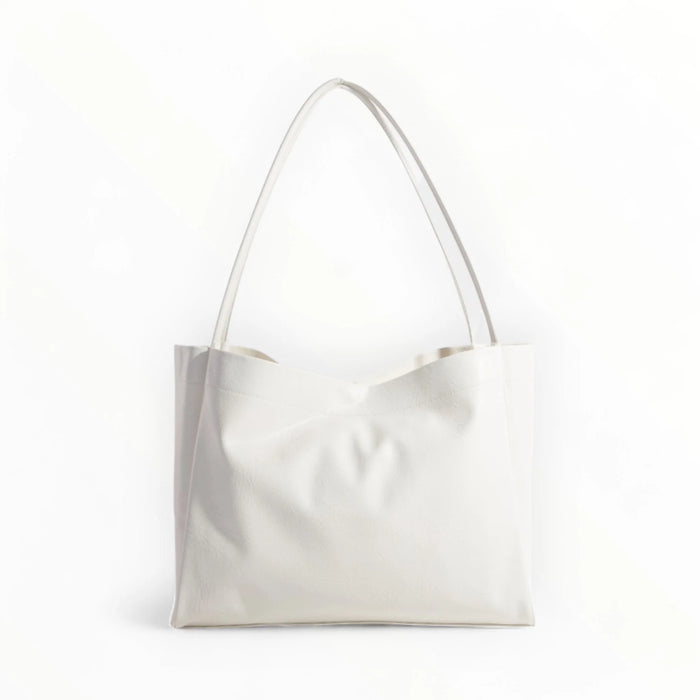 2 in 1 Simple Modern Faux Leather Tote Bag - Ivory