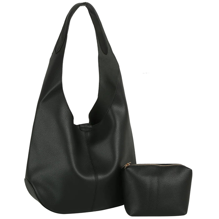 2-in-1 Slouchy Hobo Shoulder Bag - Black