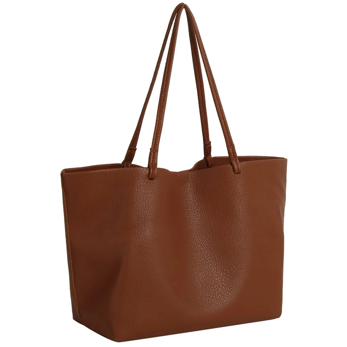 2-in-1 Soft PU Leather Tote Shoulder Bag - Coffee