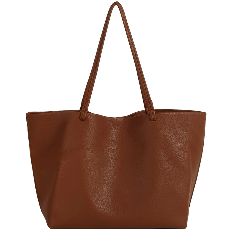 2-in-1 Soft PU Leather Tote Shoulder Bag - Shoulder Bags